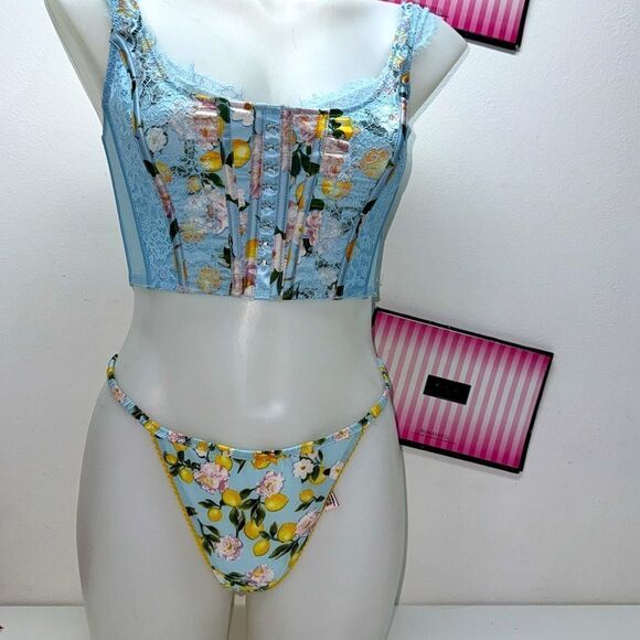 🍋Victoria's Secret lemon Bra Corset Set S-DD//Large v string New - Picture 1 of 10